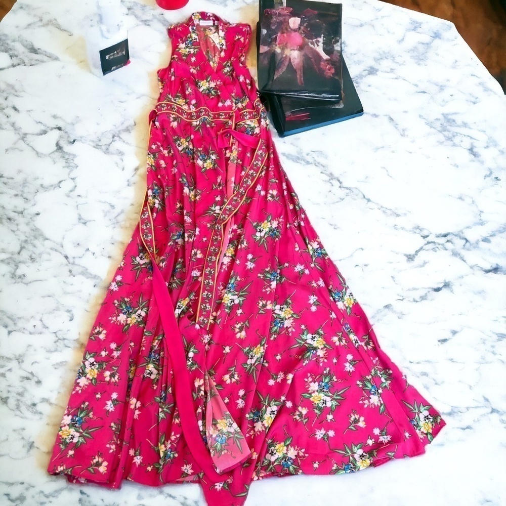 New York & Co. NWT Pink Floral Wrap Maxi Dress Size XS Sleevless - Picture 3 of 13